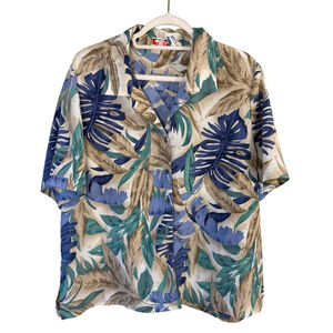 Alia Multicolor Tropical Leaf Pattern Short Sleeve Blouse Size 16P Lightweight